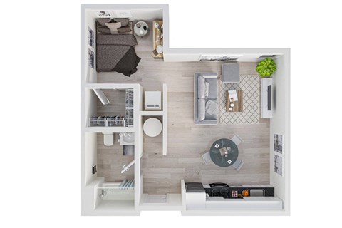 Floor plan for studio, 1 bath, 570 sqft